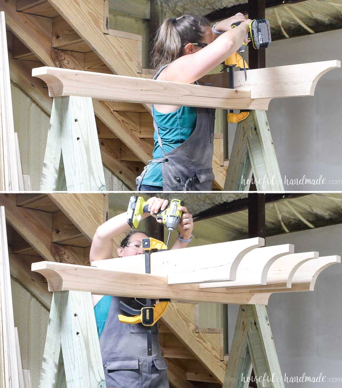 Fastening the pergola rafters to the top of the hammock chair stand.