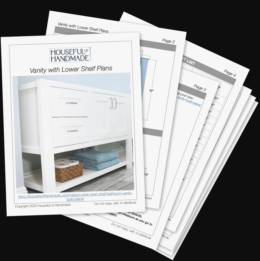 Vanity PDF plans showing the lower open shelf.