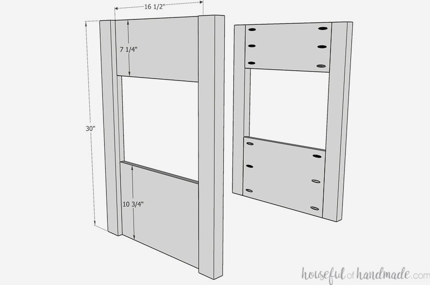 3D drawing showing two vanity side panels.