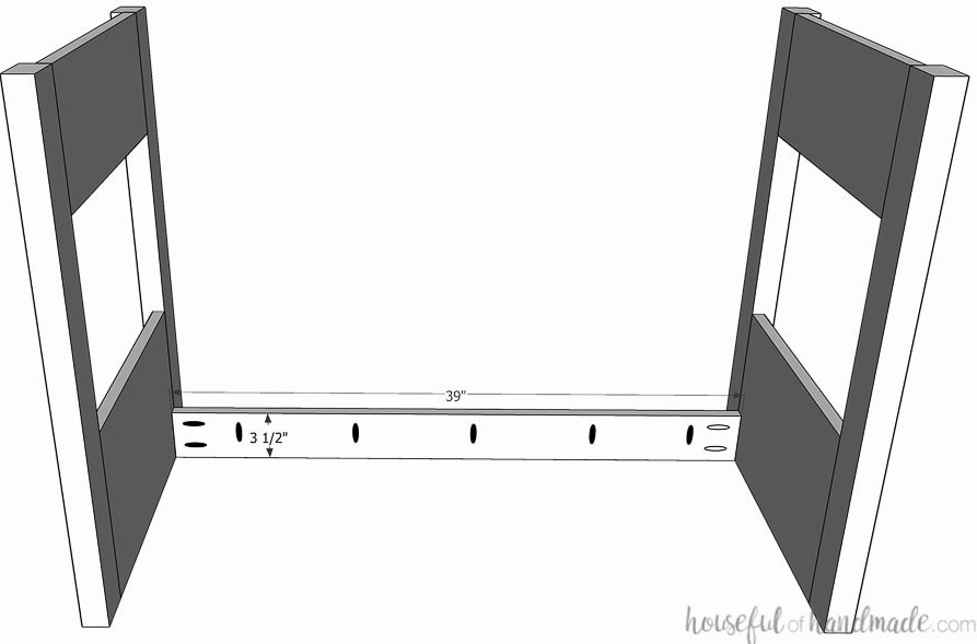 3D drawing of the two sides joined at the toe kick.