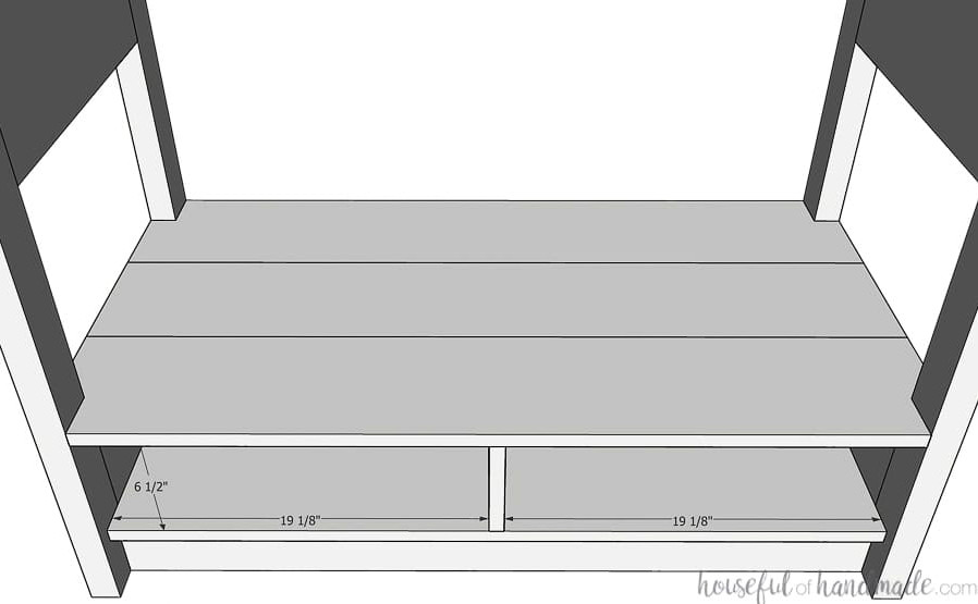 3D drawing illustrating the shelf being joined to the sides and bottom