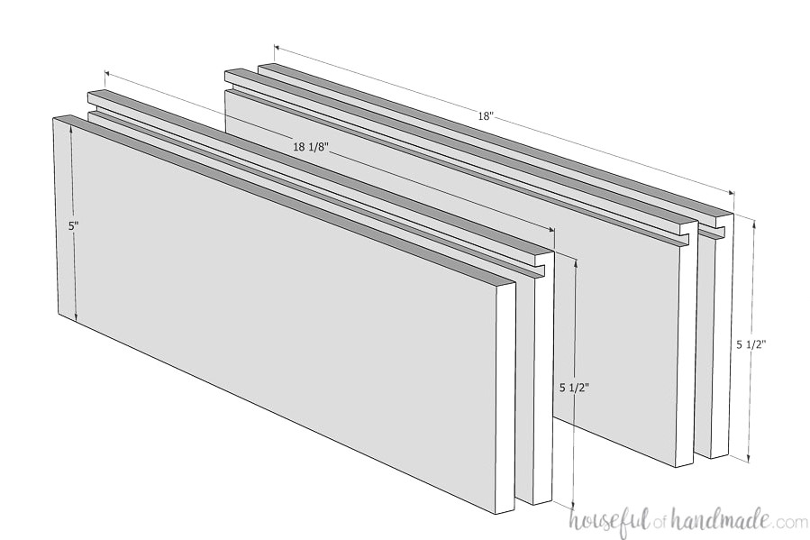 Drawer box components featuring 1/4 groove cuts.
