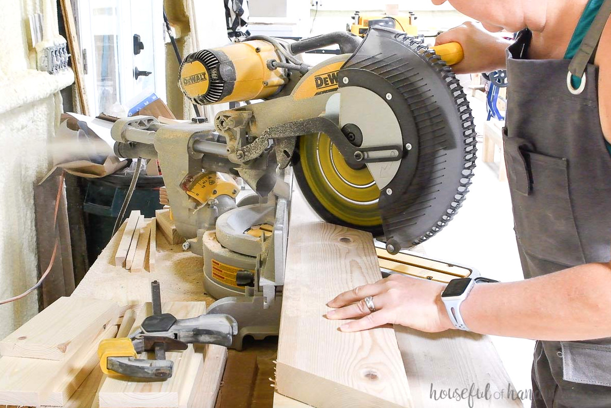 Cutting a 2x6 at an angle with a miter saw
