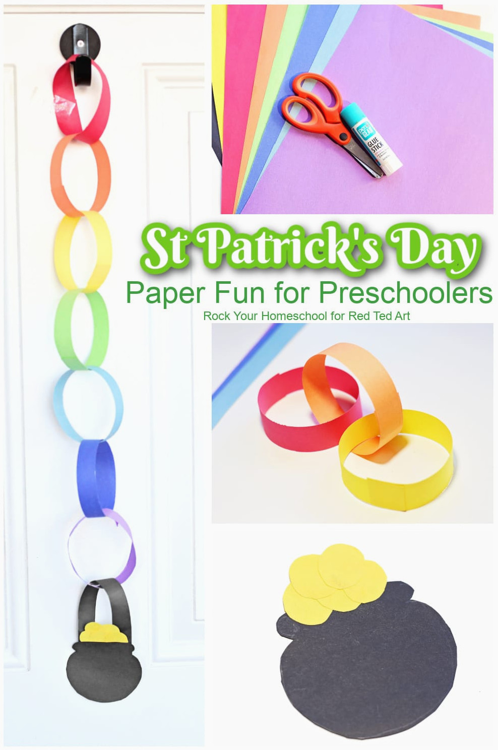 Rainbow paper chain craft for preschoolers this St Patrick's Day!