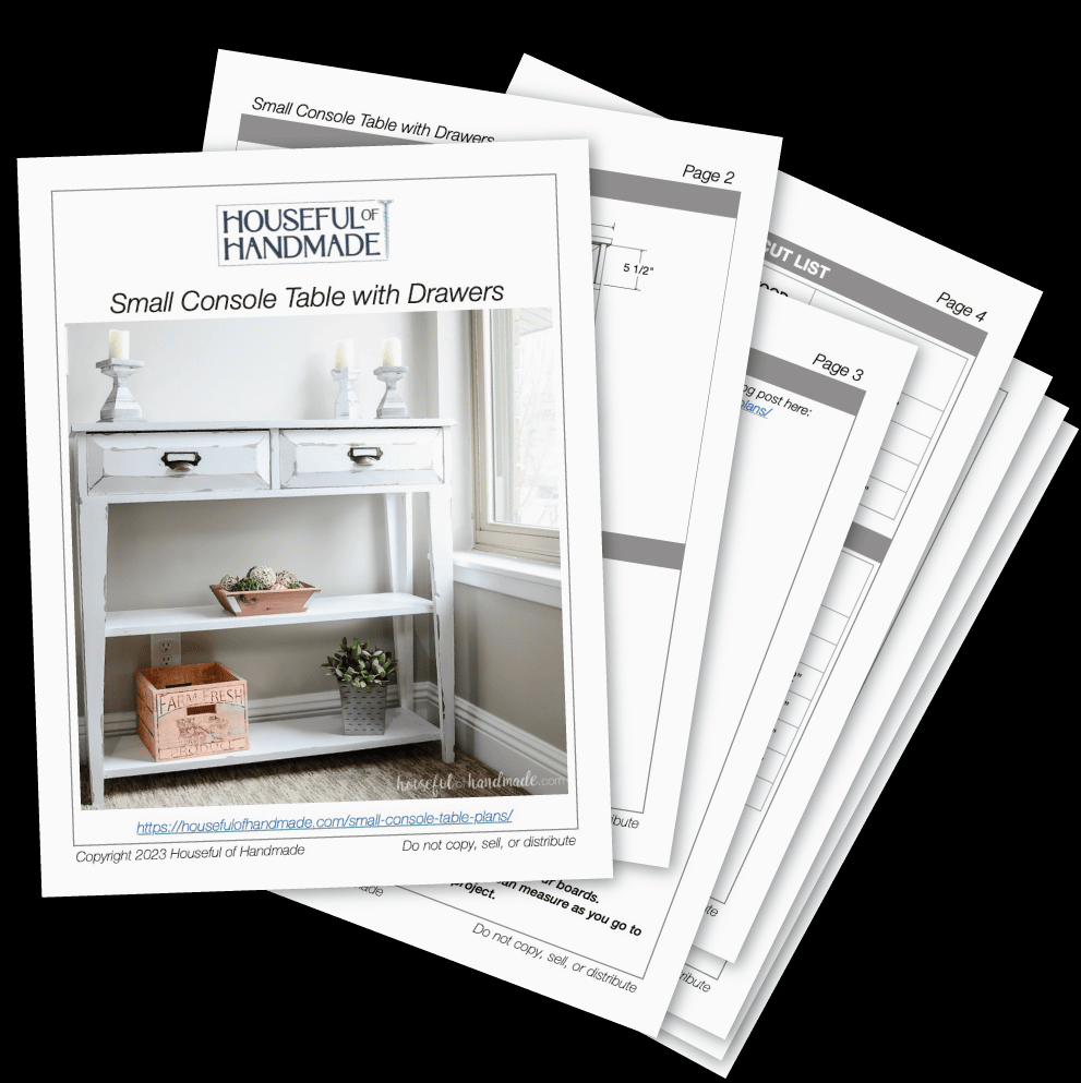 PDF plans for a small console table with two drawers.