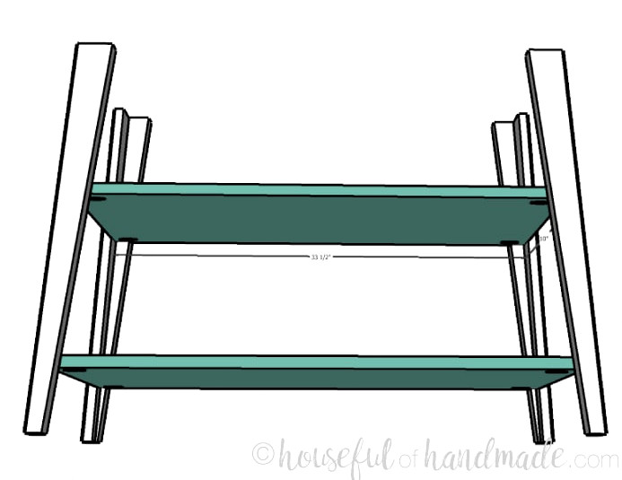 Small console table build step 2: adding the shelves to the legs. Housefulofhandmade.com