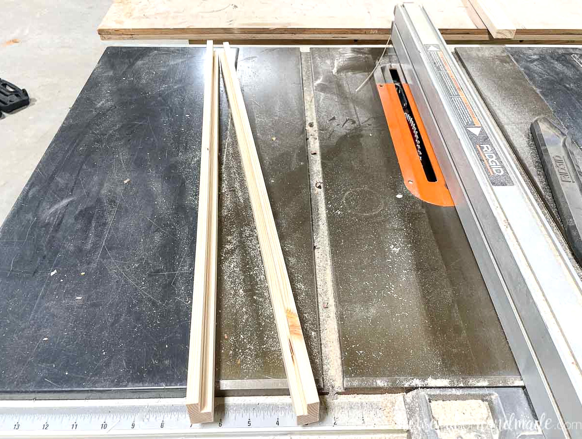 Completed 1x2 boards with grooves cut into the upper corners. 
