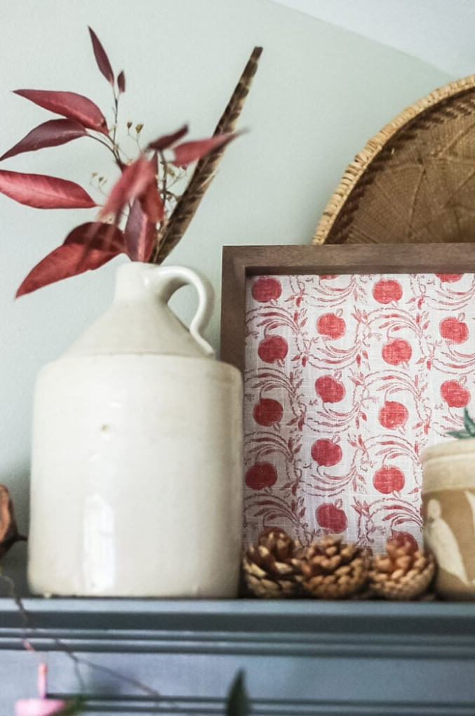 styled shelf with a vinage jug