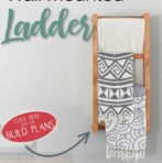 Wall-mounted ladder for storing blankets.