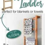 3D drawing of the DIY wall ladder beside an image of the completed project.