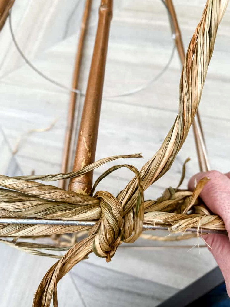 adding rush rope to garden tower support