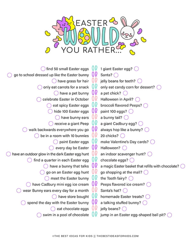 Free Printable Easter Would You Rather Questions