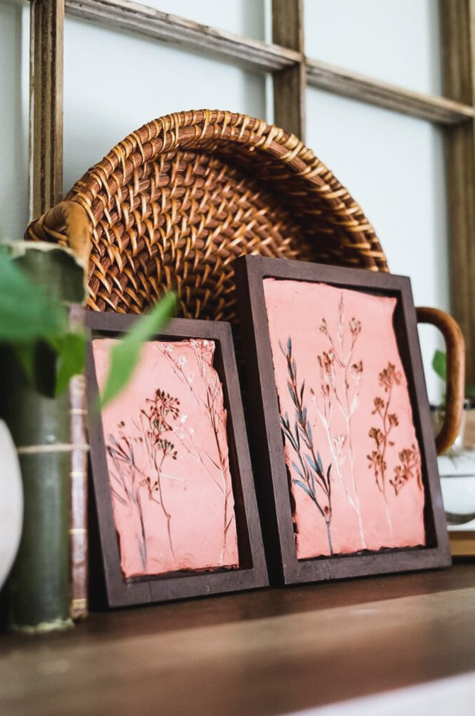 pressed flowers in clay