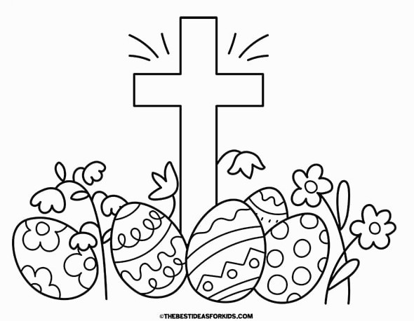 Cross and Easter Eggs Coloring Page