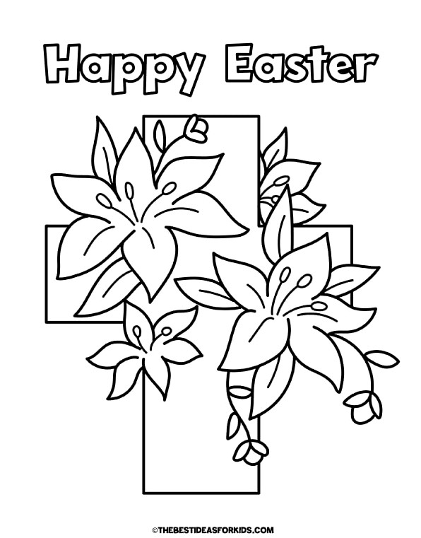 Happy Easter with Cross Coloring Page