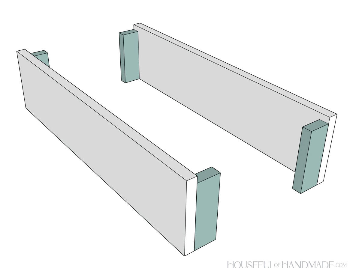 Attaching the shorter boards to the corner supports. 