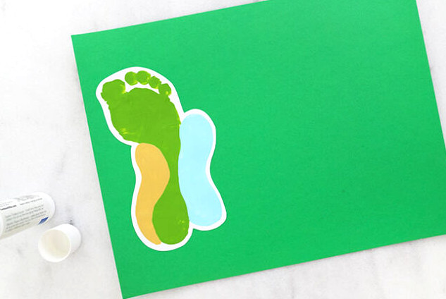 Gluing footprint onto green cardstock