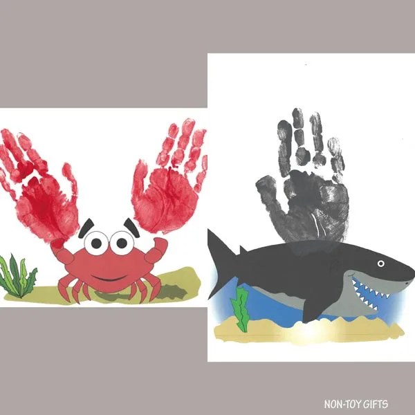 handprint crab and shark art project for kids