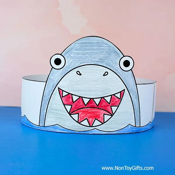 Shark paper hat craft printable preschool