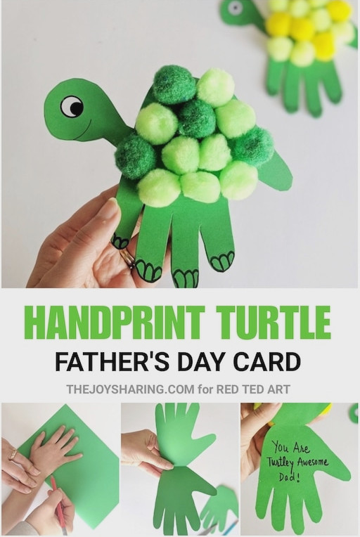 Turtle Handprint Card collage with instructions for creating it