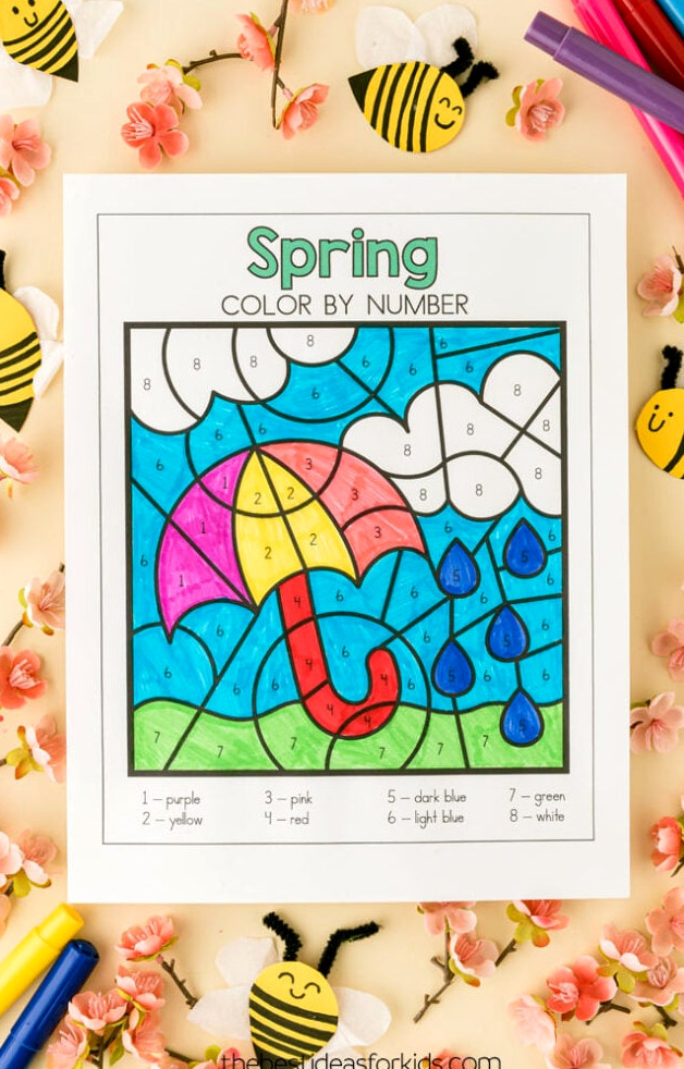 spring color by number worksheets