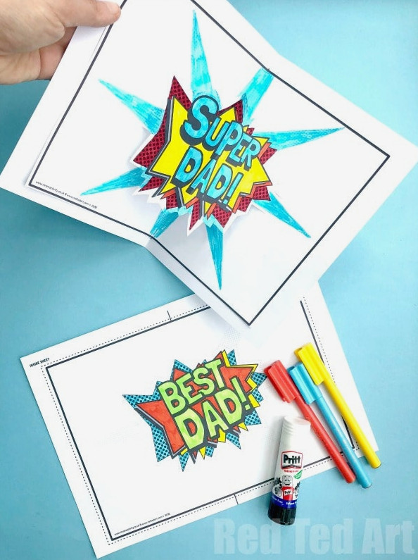 Pop Up Best Dad Card - Dad Pop Up Card Template. Free 3d Father's Day Card Printable. How to make a pop up card for Father's Day #fathersday #popup #3d #printable #bestdad #superdad