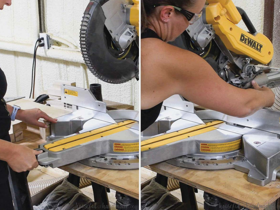 Setting the double angle for the cut on the leg boards.
