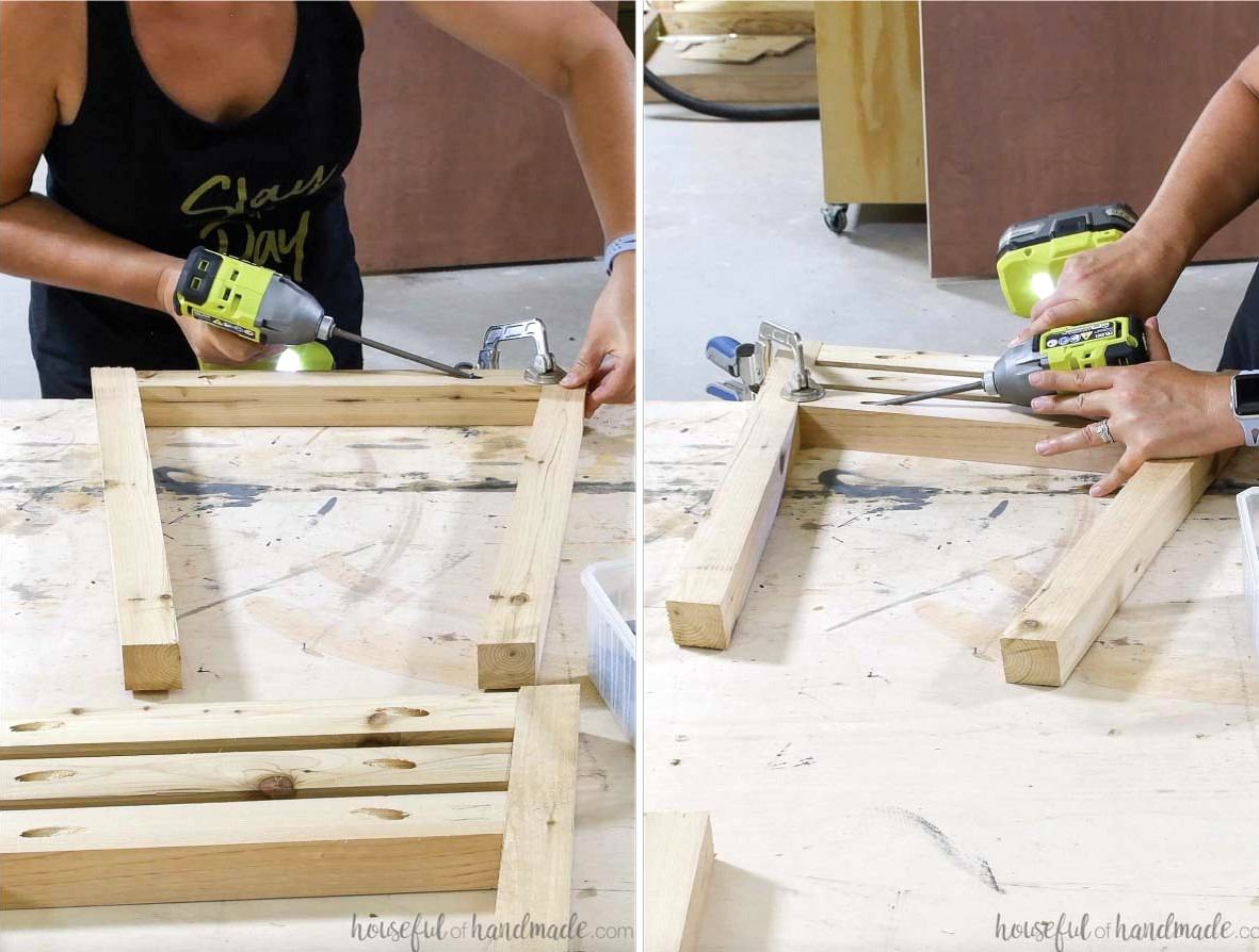 Assembling the sides of the umbrella side table.