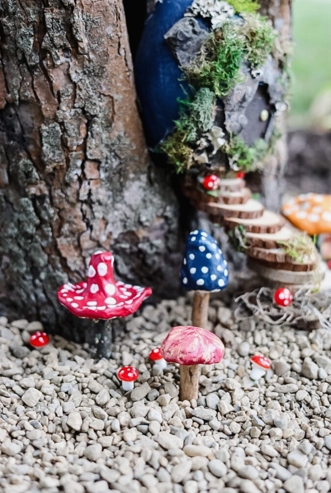 fairy garden featuring clay mushrooms