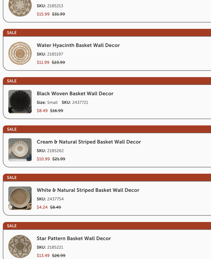 screenshot of hobby lobby cart
