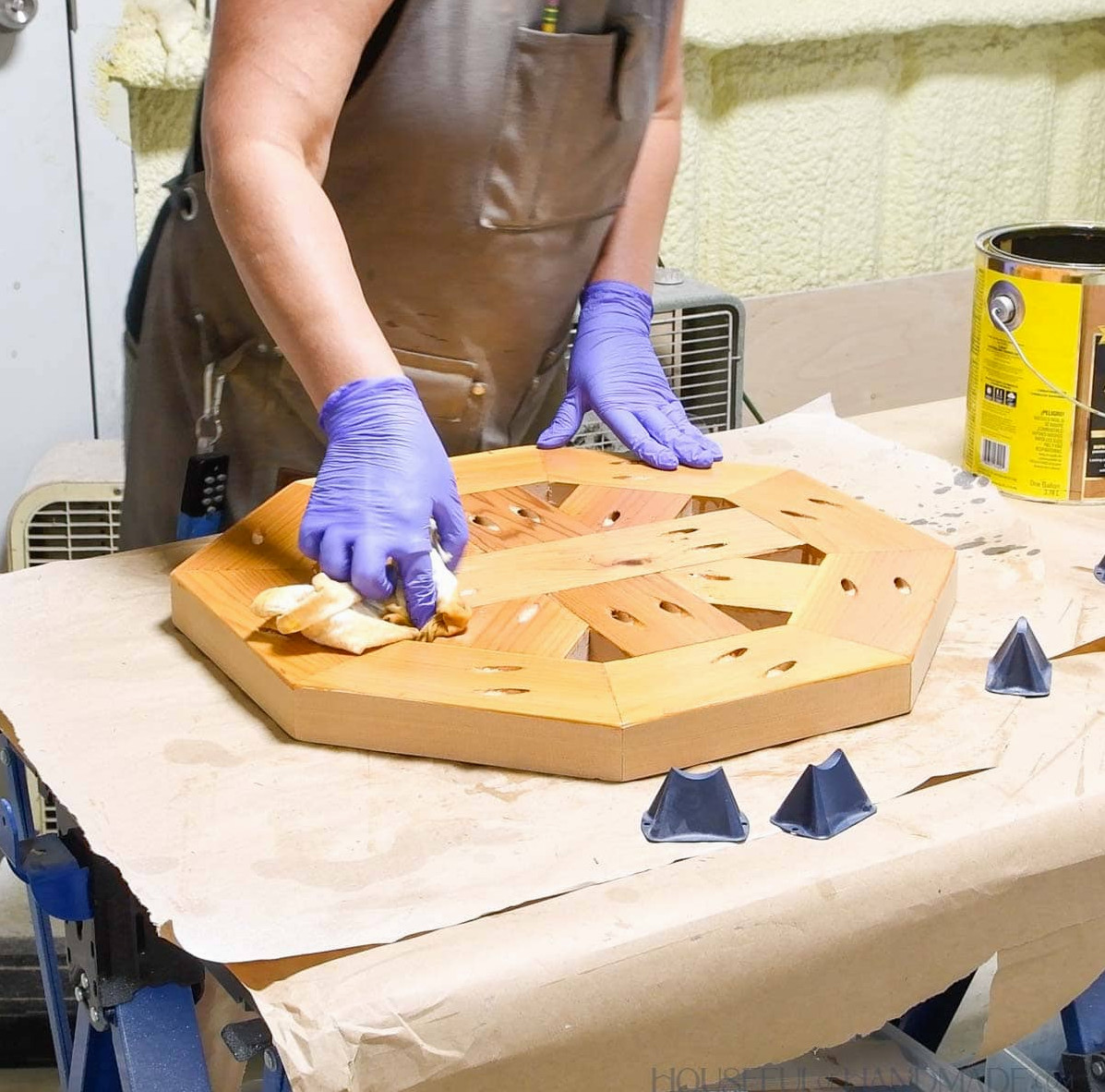 Sealing the table top for the side table. 