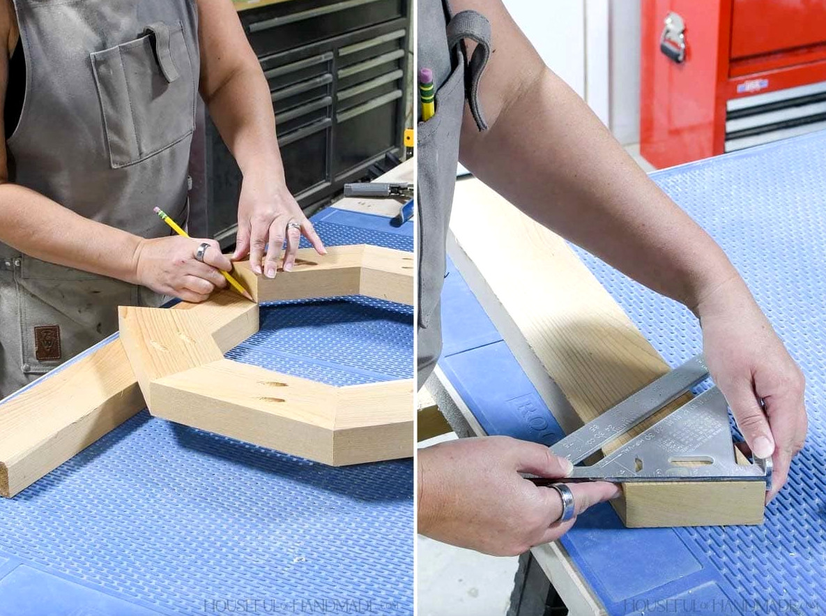 Determining the measurements for the last octagon piece. 