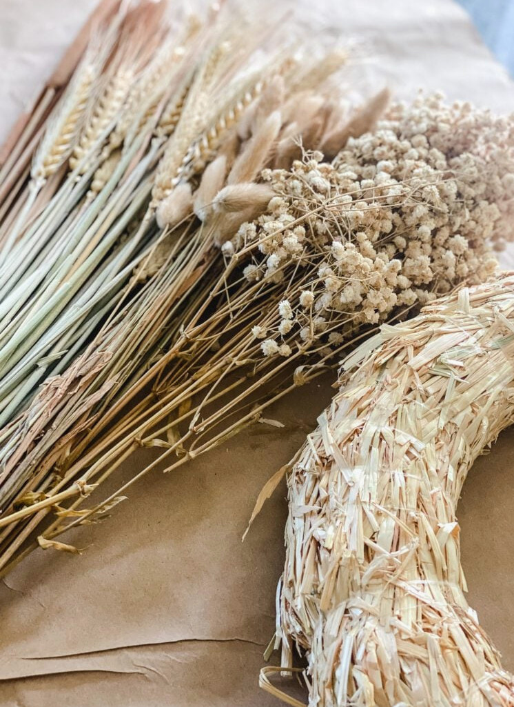 Supplies for dried grass & flower wreath