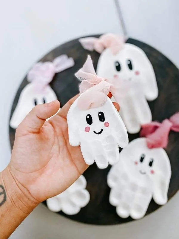 Handprint ghost ornaments
