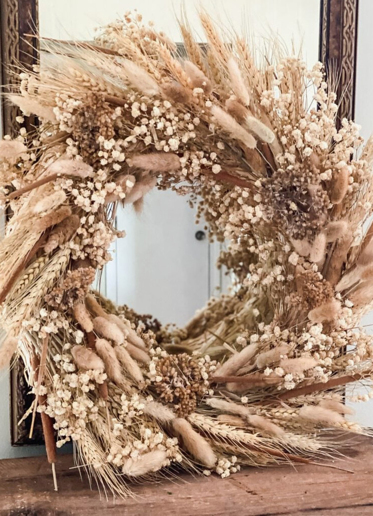 Dried Wreath in front of mirror