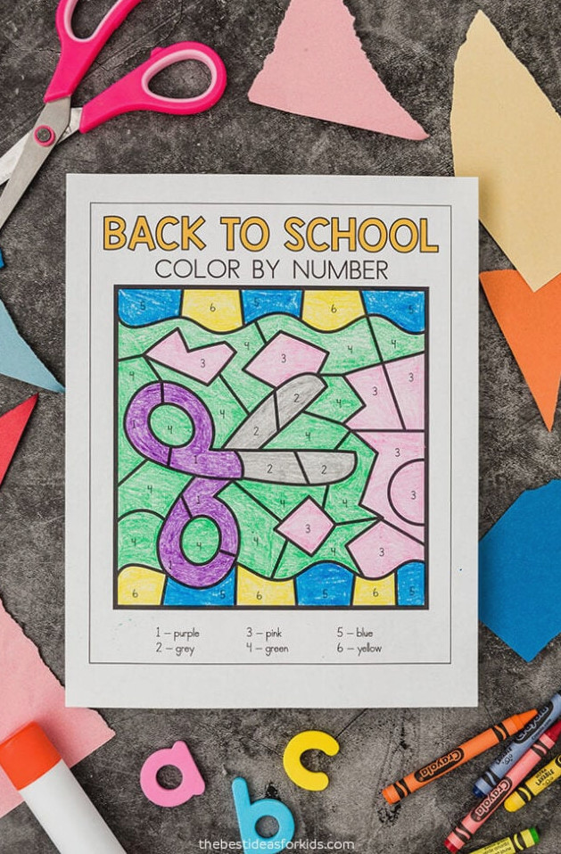 free color by number back to school