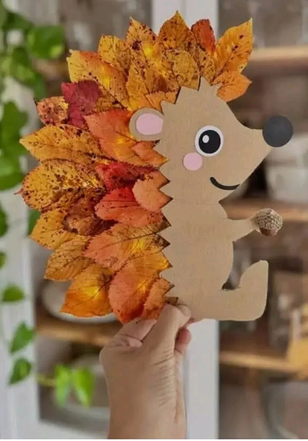 cardboard and leaf hedgehog