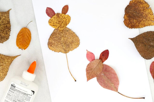 Assembling mouse leaf artwork with glue