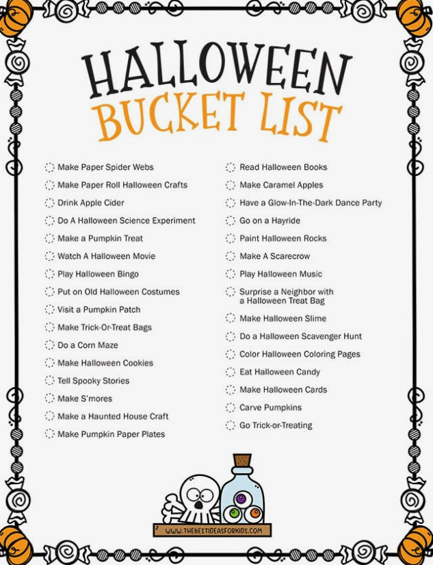 Halloween Bucket List for Kids Printable