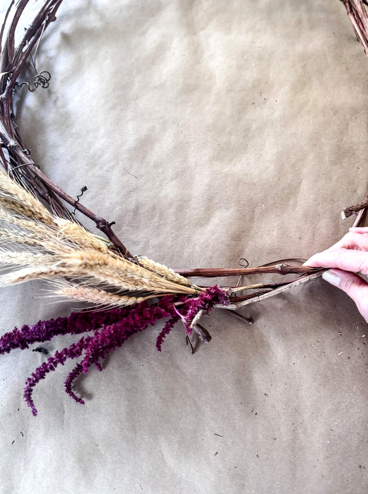 making a wreath with garden cuttings