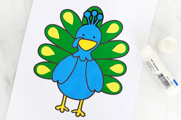 Glue yellow feather accents