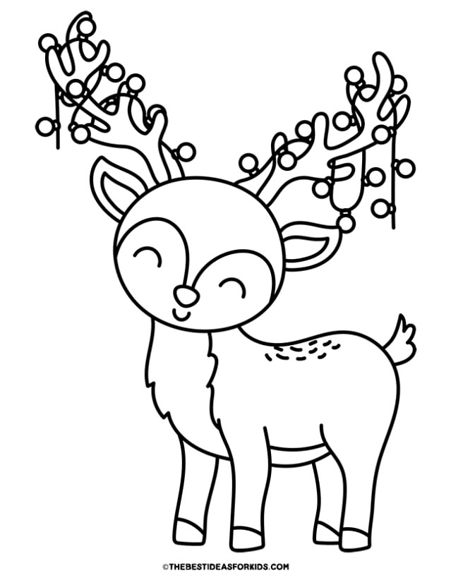 Reindeer with lights coloring page