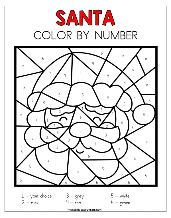Santa Color by Number Free Printable Sheet