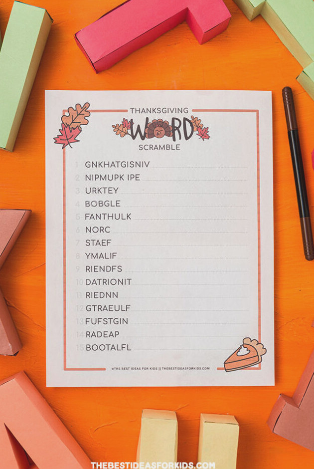 Scrambled Thanksgiving Words