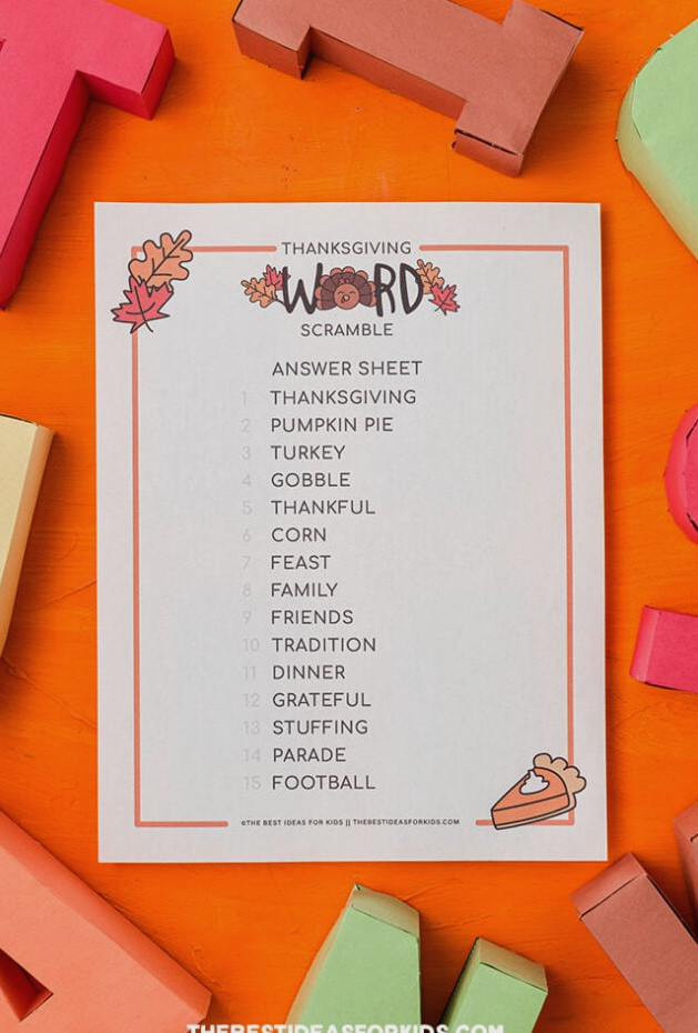 Thanksgiving Word Scramble Answers