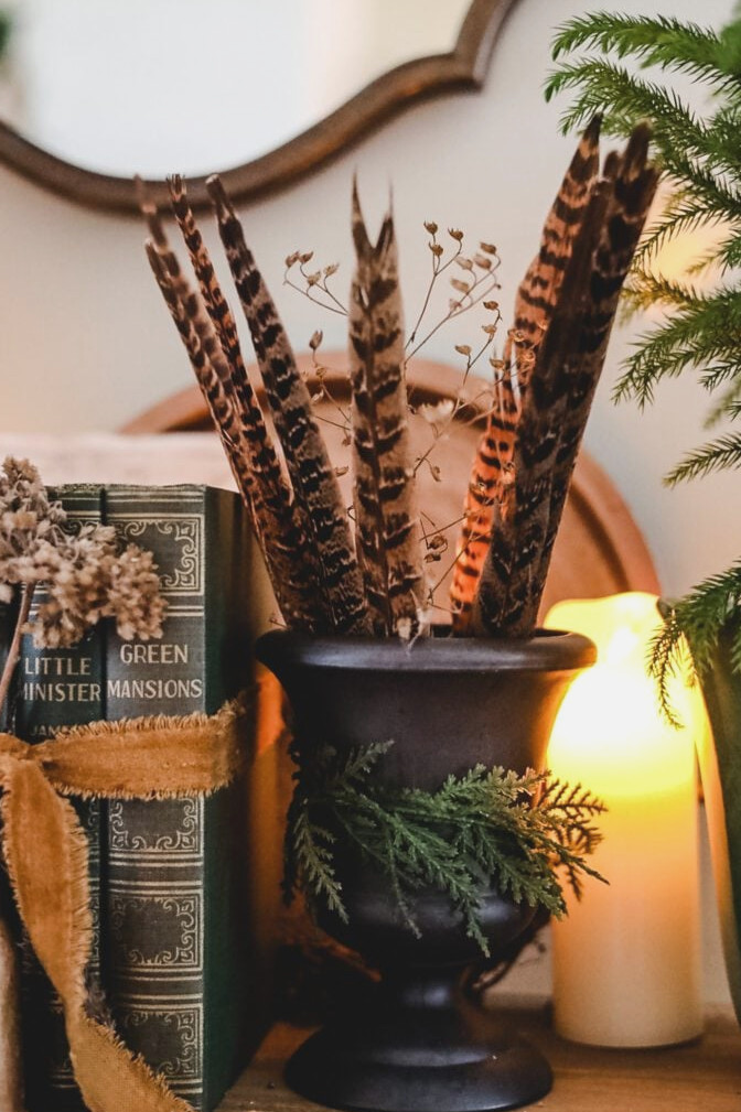 feathers in small urn
