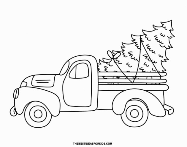 christmas tree in a truck coloring page
