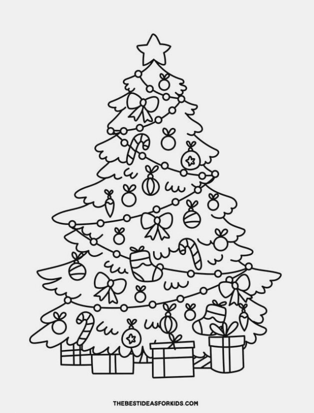 christmas tree with presents coloring page