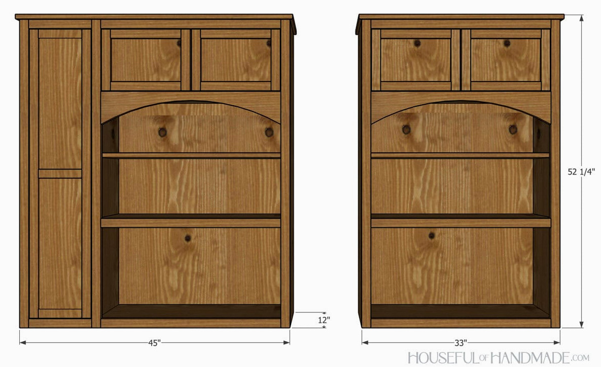 3D sketch of the countertop kitchen cabinets with dimensions noted. 