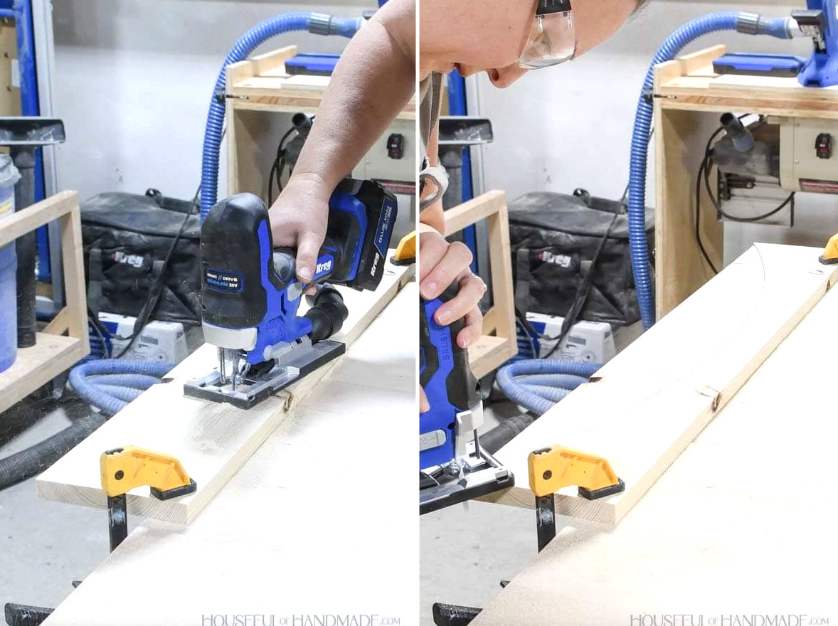 Using a jig saw to cut an arch. 